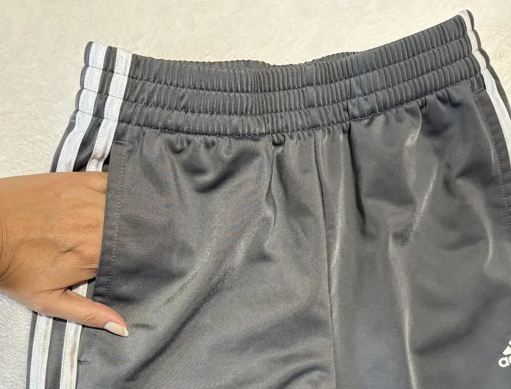 Adidas Pants Youth Large Grey 3-Stripes Track Athletic Elastic Waist Pockets